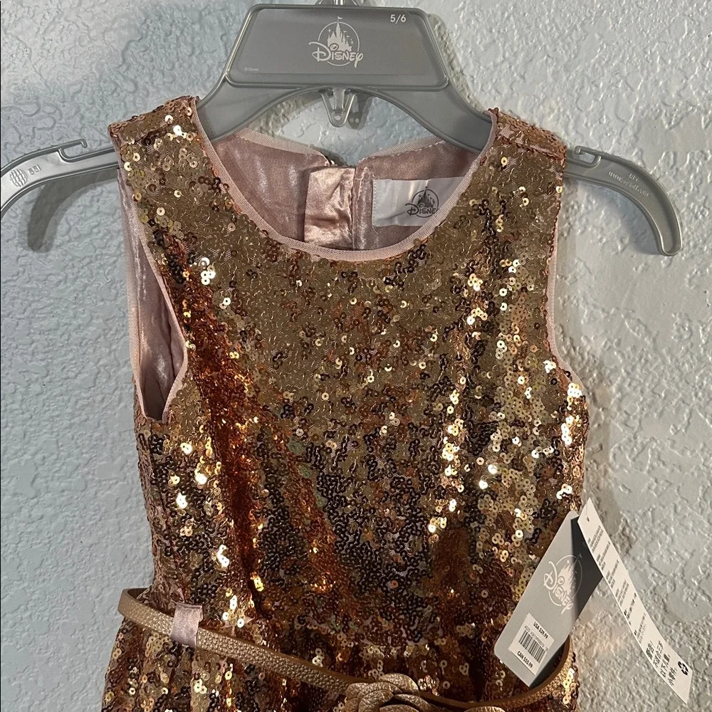 DISNEY Belle Sequin‎ Gold Rose Gold Sleeveless Party A-Line Girl's Dress 5/6 NWT